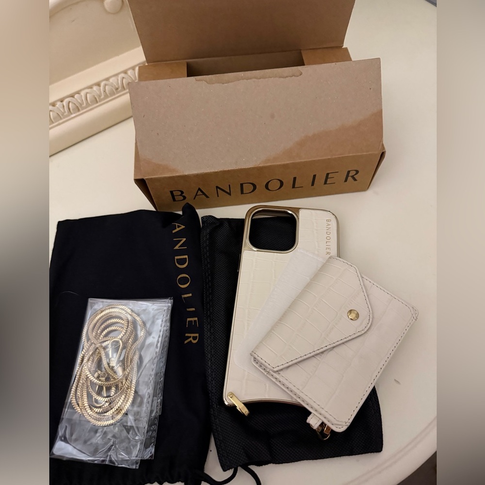 REMI MAGNET Magnet Wallet Crossbody Phone Case in Ivory Croc/Gold 14 pro max